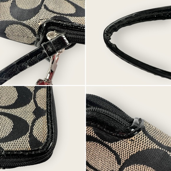 Coach Double Zip Large Signature Black and Tan Wristlet Clutch - Picture 7 of 9